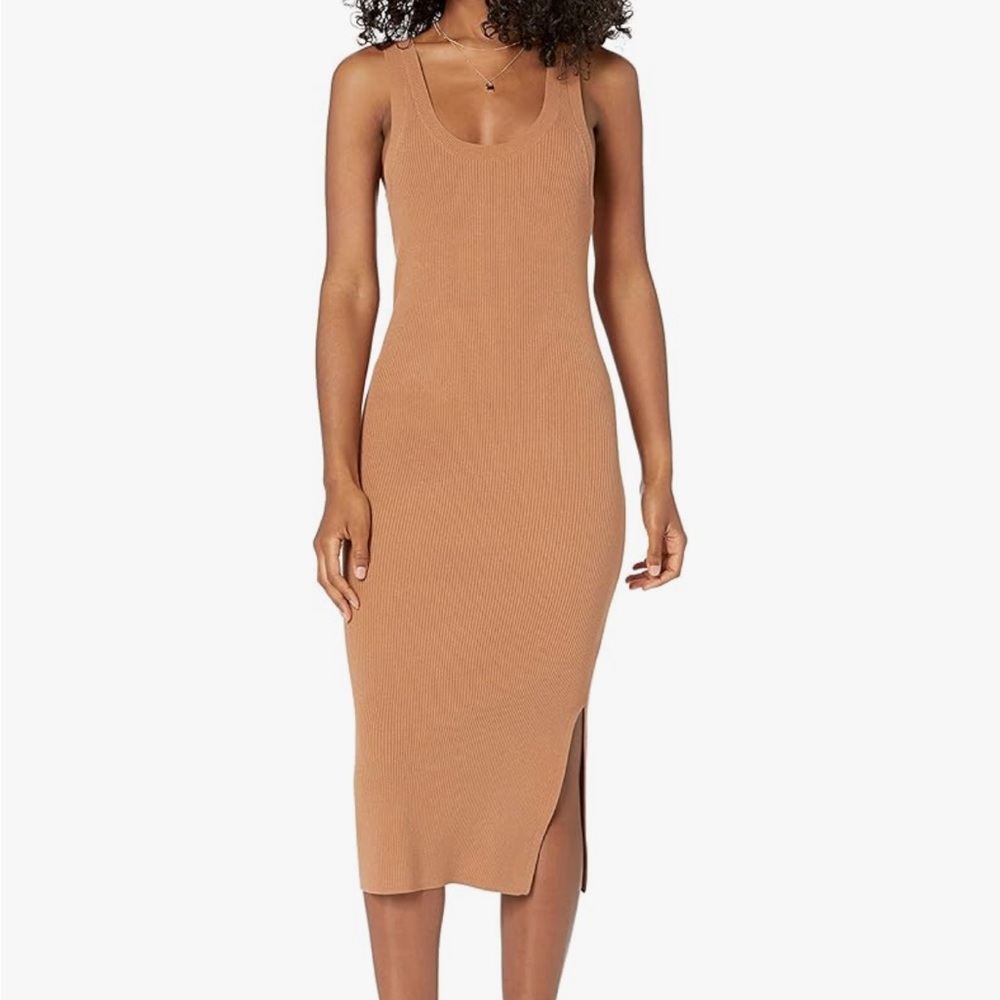 The Drop Olive Green Sleeveless midi dress with slit- perfect sundress - Picture 2 of 5